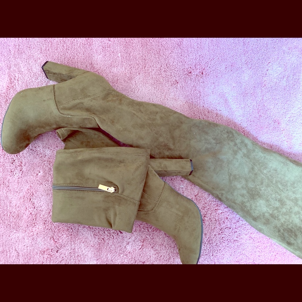 Olive Green Thigh-high Boots